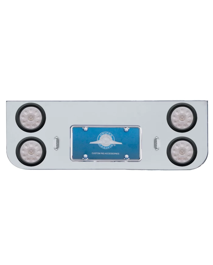 (BULK) CHROME REAR CENTER LIGHT PANEL W/ FOUR 10 RED LED 4" LIGHT W/ GROMMET - CLEAR LENS