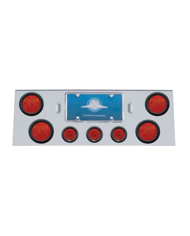 (BOX) S.S. REAR CENTER LIGHT PANEL W/ FOUR 7 LED 4" REFLECTOR & THREE 13 LED 2 1/2" FLAT LIGHT W/ GROMMET - RED LED/RED LENS (BOX) S.S. REAR CENTER LIGHT PANEL W/ FOUR 7 LED 4" REFLECTOR & THREE 13 LED 2 1/2" FLAT LIGHT W/ GROMMET - RED LED/RED LENS