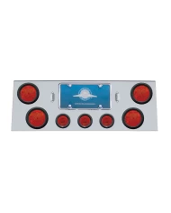 (BOX) S.S. REAR CENTER LIGHT PANEL W/ FOUR 7 LED 4" REFLECTOR & THREE 13 LED 2 1/2" FLAT LIGHT W/ GROMMET - RED LED/RED LENS (BOX) S.S. REAR CENTER LIGHT PANEL W/ FOUR 7 LED 4" REFLECTOR & THREE 13 LED 2 1/2" FLAT LIGHT W/ GROMMET - RED LED/RED LENS