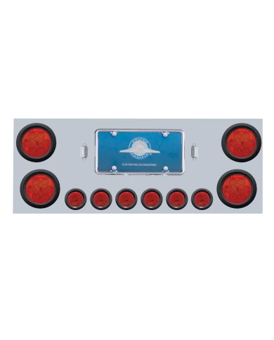 (BOX) S.S. REAR CENTER LIGHT PANEL W/ FOUR 7 LED 4" & SIX 9 LED 2" FLAT LIGHT W/ GROMMET - RED LED/RED LENS (BOX) S.S. REAR CENTER LIGHT PANEL W/ FOUR 7 LED 4" & SIX 9 LED 2" FLAT LIGHT W/ GROMMET - RED LED/RED LENS