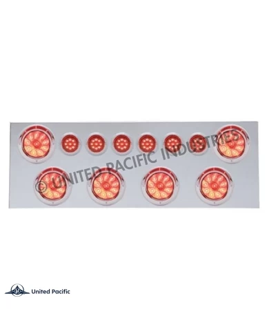 (BULK) 430 S.S. REAR CENTER LIGHT PANEL W/ SIX 10 LED 4" & 9 LED 2" FLAT LIGHT W/ VISOR - RED LED/RED LENS (BULK) 430 S.S. REAR CENTER LIGHT PANEL W/ SIX 10 LED 4" & 9 LED 2" FLAT LIGHT W/ VISOR - RED LED/RED LENS