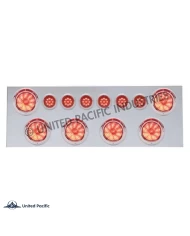 (BULK) 430 S.S. REAR CENTER LIGHT PANEL W/ SIX 10 LED 4" & 9 LED 2" FLAT LIGHT W/ VISOR - RED LED/RED LENS