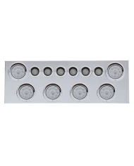 (BULK) 430 S.S. REAR CENTER LIGHT PANEL W/ SIX 10 LED 4" & 9 LED 2" FLAT LIGHT W/ VISOR - RED LED/CLEAR LENS