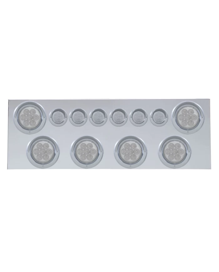 (BULK) S.S. REAR CENTER LIGHT PANEL W/ SIX 7 LED 4" & 9 LED 2" FLAT LIGHT W/ VISOR - RED LED/CLEAR LENS