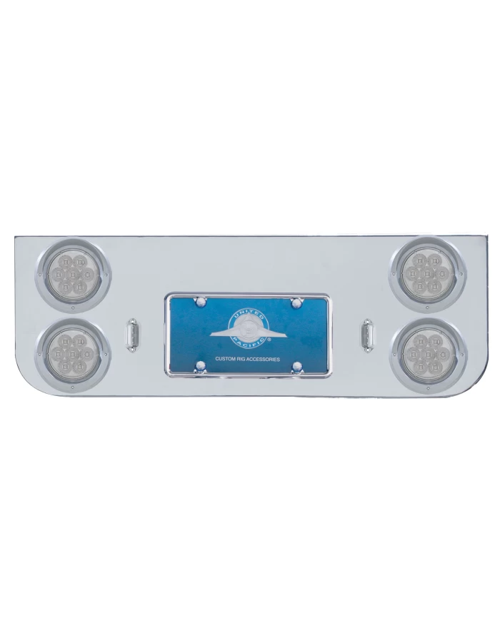 (BULK) CHROME REAR CENTER LIGHT PANEL W/ FOUR 7 RED LED 4" LIGHT W/ VISOR - CLEAR LENS (BULK) CHROME REAR CENTER LIGHT PANEL W/ FOUR 7 RED LED 4" LIGHT W/ VISOR - CLEAR LENS
