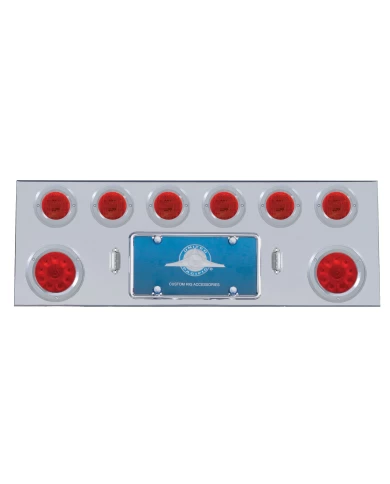 (BULK) S.S. REAR CENTER LIGHT PANEL W/ TWO 10 LED 4" & SIX 13 LED 2 1/2" FLAT LT W/ BEZEL - RED LED/RED LENS (BULK) S.S. REAR CENTER LIGHT PANEL W/ TWO 10 LED 4" & SIX 13 LED 2 1/2" FLAT LT W/ BEZEL - RED LED/RED LENS