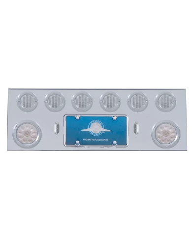 (BULK) S.S. REAR CENTER LIGHT PANEL W/ TWO 10 LED 4" & SIX 13 LED 2 1/2" FLAT LT W/ BEZEL - RED LED/CLEAR LENS (BULK) S.S. REAR CENTER LIGHT PANEL W/ TWO 10 LED 4" & SIX 13 LED 2 1/2" FLAT LT W/ BEZEL - RED LED/CLEAR LENS