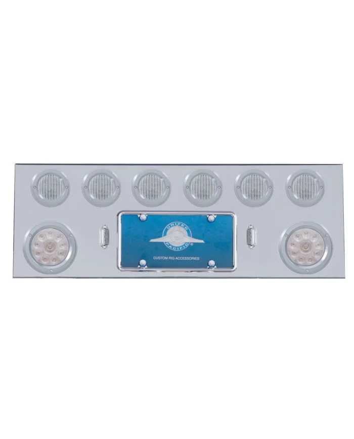 (BULK) S.S. REAR CENTER LIGHT PANEL W/ TWO 10 LED 4" & SIX 13 LED 2 1/2" FLAT LT W/ BEZEL - RED LED/CLEAR LENS (BULK) S.S. REAR CENTER LIGHT PANEL W/ TWO 10 LED 4" & SIX 13 LED 2 1/2" FLAT LT W/ BEZEL - RED LED/CLEAR LENS