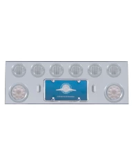 (BULK) S.S. REAR CENTER LIGHT PANEL W/ TWO 10 LED 4" & SIX 13 LED 2 1/2" FLAT LT W/ BEZEL - RED LED/CLEAR LENS (BULK) S.S. REAR CENTER LIGHT PANEL W/ TWO 10 LED 4" & SIX 13 LED 2 1/2" FLAT LT W/ BEZEL - RED LED/CLEAR LENS