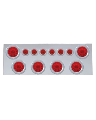 (BULK) 430 S.S. REAR CENTER LIGHT PANEL W/ SIX 10 LED 4" & 9 LED 2" FLAT LIGHT W/ BEZEL - RED LED/RED LENS (BULK) 430 S.S. REAR CENTER LIGHT PANEL W/ SIX 10 LED 4" & 9 LED 2" FLAT LIGHT W/ BEZEL - RED LED/RED LENS