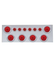 (BULK) 430 S.S. REAR CENTER LIGHT PANEL W/ SIX 10 LED 4" & 9 LED 2" FLAT LIGHT W/ BEZEL - RED LED/RED LENS