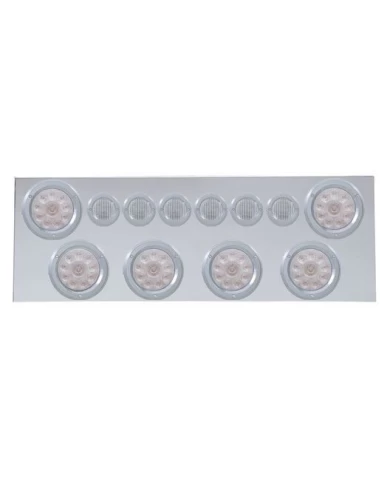 (BULK) 430 S.S. REAR CENTER LIGHT PANEL W/ SIX 10 LED 4" & 9 LED 2" FLAT LIGHT W/ BEZEL - RED LED/CLEAR LENS (BULK) 430 S.S. REAR CENTER LIGHT PANEL W/ SIX 10 LED 4" & 9 LED 2" FLAT LIGHT W/ BEZEL - RED LED/CLEAR LENS