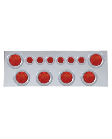 (BULK) 430 S.S. REAR CENTER LIGHT PANEL W/ SIX 7 LED 4" & 9 LED 2" FLAT LIGHT W/ BEZEL - RED LED/RED LENS (BULK) 430 S.S. REAR CENTER LIGHT PANEL W/ SIX 7 LED 4" & 9 LED 2" FLAT LIGHT W/ BEZEL - RED LED/RED LENS