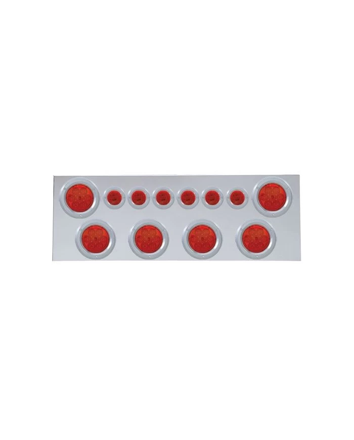 (BULK) 430 S.S. REAR CENTER LIGHT PANEL W/ SIX 7 LED 4" & 9 LED 2" FLAT LIGHT W/ BEZEL - RED LED/RED LENS