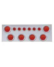 (BULK) 430 S.S. REAR CENTER LIGHT PANEL W/ SIX 7 LED 4" & 9 LED 2" FLAT LIGHT W/ BEZEL - RED LED/RED LENS