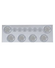 (BULK) 430 S.S. REAR CENTER LIGHT PANEL W/ SIX 7 LED 4" & 9 LED 2" FLAT LIGHT W/ BEZEL - RED LED/CLEAR LENS