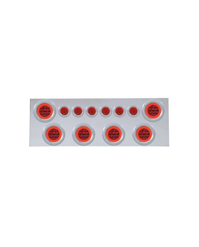 (BULK) 430 S.S. REAR CENTER LIGHT PANEL W/ SIX 21 LED 4" GLO & 9 LED 2" FLAT LIGHT W/ BEZEL - RED LED/RED LENS