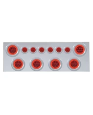 (BULK) 430 S.S. REAR CENTER LIGHT PANEL W/ SIX 21 LED 4" GLO & 9 LED 2" FLAT LIGHT W/ BEZEL - RED LED/RED LENS