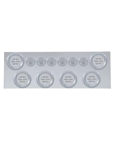 (BULK) 430 S.S. REAR CENTER LIGHT PANEL W/ SIX 21 LED 4" HALO & 9 LED 2" FLAT LIGHT W/ BEZEL - RED LED/CLEAR LENS (BULK) 430 S.S. REAR CENTER LIGHT PANEL W/ SIX 21 LED 4" HALO & 9 LED 2" FLAT LIGHT W/ BEZEL - RED LED/CLEAR LENS