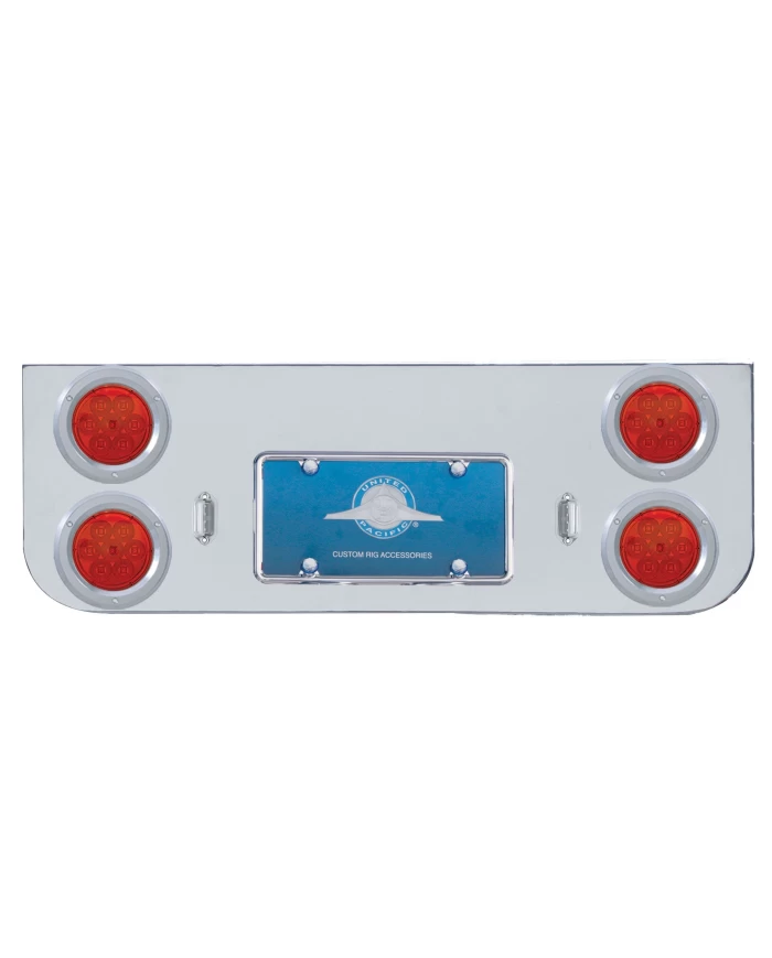 (BULK) CHROME REAR CENTER LIGHT PANEL W/ FOUR 7 RED LED 4" LIGHT W/ BEZEL - RED LENS