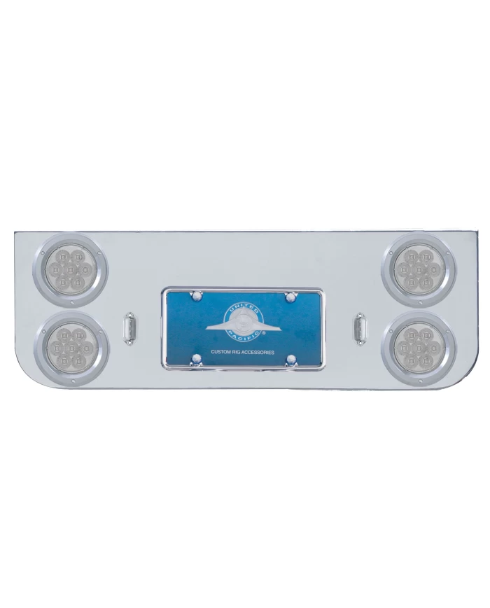 (BULK) CHROME REAR CENTER LIGHT PANEL W/ FOUR 7 RED LED 4" LIGHT W/ BEZEL - CLEAR LENS (BULK) CHROME REAR CENTER LIGHT PANEL W/ FOUR 7 RED LED 4" LIGHT W/ BEZEL - CLEAR LENS