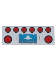(BULK) S.S. REAR CENTER LIGHT PANEL W/ TWO 10 LED 4" & SIX 13 LED 2 1/2" FLAT LT W/ GROMMET - RED LED/RED LENS