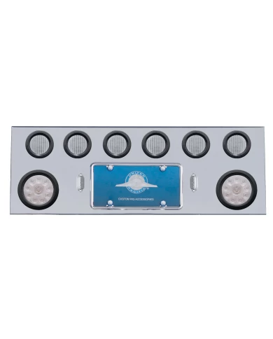 (BULK) S.S. REAR CENTER LIGHT PANEL W/ TWO 10 LED 4" & SIX 13 LED 2 1/2" FLAT LT W/ GROMMET - RED LED/CLEAR LENS (BULK) S.S. REAR CENTER LIGHT PANEL W/ TWO 10 LED 4" & SIX 13 LED 2 1/2" FLAT LT W/ GROMMET - RED LED/CLEAR LENS