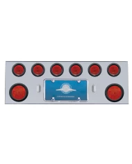 (BULK) S.S. REAR CENTER LIGHT PANEL W/ TWO 7 LED 4" & SIX 13 LED 2 1/2" FLAT LT W/ GROMMET - RED LED/RED LENS