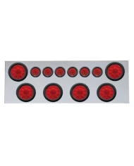 (BULK) 430 S.S. REAR CENTER LIGHT PANEL W/ SIX 10 LED 4" & 9 LED 2" FLAT LIGHT W/ GROMMET - RED LED/RED LENS