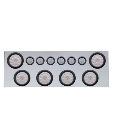(BULK) 430 S.S. REAR CENTER LIGHT PANEL W/ SIX 10 LED 4" & 9 LED 2" FLAT LIGHT W/ GROMMET - RED LED/CLEAR LENS (BULK) 430 S.S. REAR CENTER LIGHT PANEL W/ SIX 10 LED 4" & 9 LED 2" FLAT LIGHT W/ GROMMET - RED LED/CLEAR LENS
