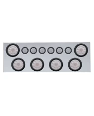 (BULK) 430 S.S. REAR CENTER LIGHT PANEL W/ SIX 10 LED 4" & 9 LED 2" FLAT LIGHT W/ GROMMET - RED LED/CLEAR LENS