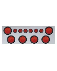 (BULK) 430 S.S. REAR CENTER LIGHT PANEL W/ SIX 7 LED 4" & 9 LED 2" FLAT LIGHT W/ GROMMET - RED LED/RED LENS