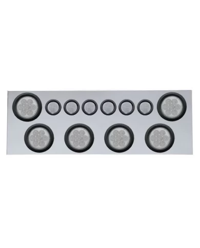 (BULK) 430 S.S. REAR CENTER LIGHT PANEL W/ SIX 7 LED 4" & 9 LED 2" FLAT LIGHT W/ GROMMET - RED LED/CLEAR LENS (BULK) 430 S.S. REAR CENTER LIGHT PANEL W/ SIX 7 LED 4" & 9 LED 2" FLAT LIGHT W/ GROMMET - RED LED/CLEAR LENS