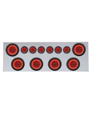 (BULK) 430 S.S. REAR CENTER LIGHT PANEL W/ SIX 21 LED 4" HALO & 9 LED 2" FLAT LIGHT W/ GROMMET - RED LED/RED LENS (BULK) 430 S.S. REAR CENTER LIGHT PANEL W/ SIX 21 LED 4" HALO & 9 LED 2" FLAT LIGHT W/ GROMMET - RED LED/RED LENS