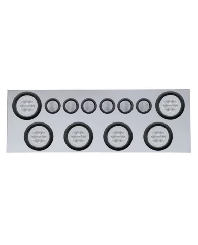 (BULK) 430 S.S. REAR CENTER LIGHT PANEL W/ SIX 21 LED 4" HALO & 9 LED 2" FLAT LIGHT W/ GROMMET - RED LED/CLEAR LENS (BULK) 430 S.S. REAR CENTER LIGHT PANEL W/ SIX 21 LED 4" HALO & 9 LED 2" FLAT LIGHT W/ GROMMET - RED LED/CLEAR LENS