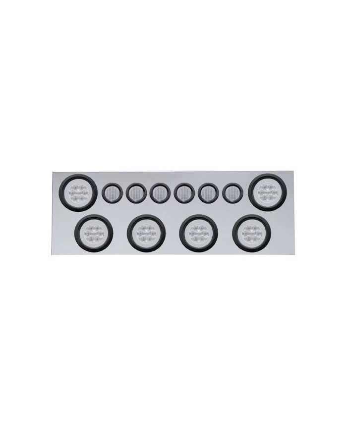 (BULK) 430 S.S. REAR CENTER LIGHT PANEL W/ SIX 21 LED 4" HALO & 9 LED 2" FLAT LIGHT W/ GROMMET - RED LED/CLEAR LENS (BULK) 430 S.S. REAR CENTER LIGHT PANEL W/ SIX 21 LED 4" HALO & 9 LED 2" FLAT LIGHT W/ GROMMET - RED LED/CLEAR LENS