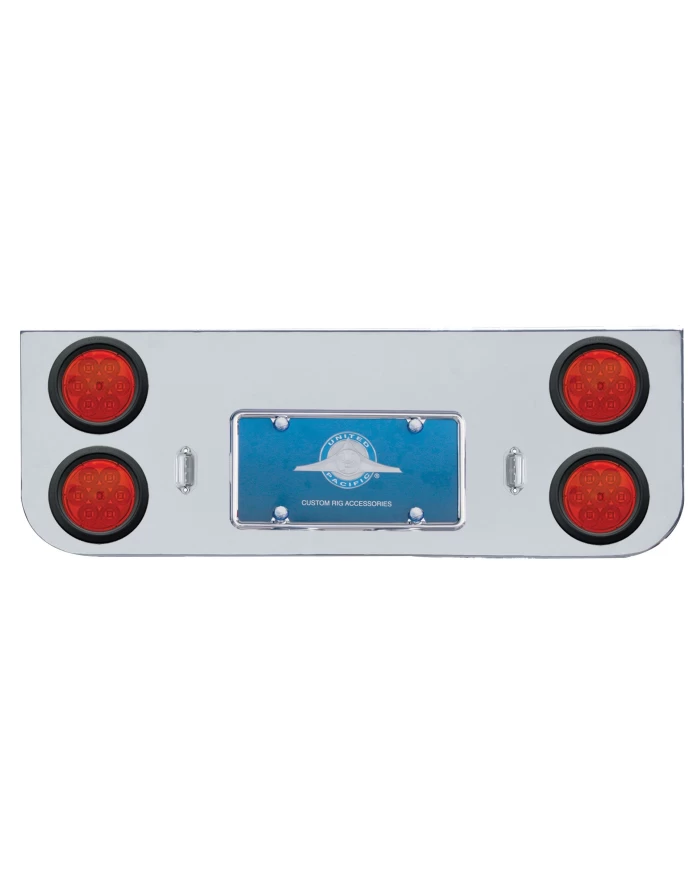 (BULK) CHROME REAR CENTER LIGHT PANEL W/ FOUR 7 RED LED 4" LIGHT W/ GROMMET - RED LENS