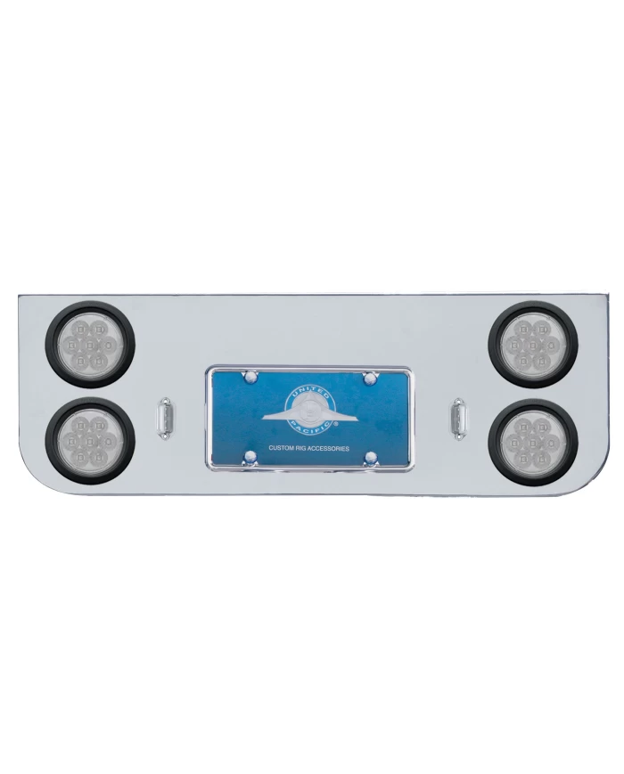 (BULK) CHROME REAR CENTER LIGHT PANEL W/ FOUR 7 RED LED 4" LIGHT W/ GROMMET - CLEAR LENS