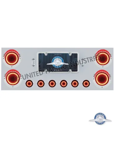 UP34499-SS Rear Center Panel With Four 23 LED 4" Lights & Six 9 LED 2" Mirage Lights & Visors - Red LED/Clear Lens