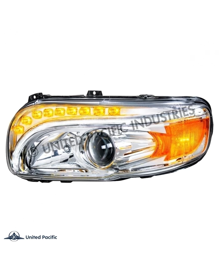 (CBOX) CHROME PROJECTION HEADLIGHT WITH LED POSITION LIGHT & LED TURN SIGNAL FOR 2018+ PETERBILT 388/389 - DRIVER