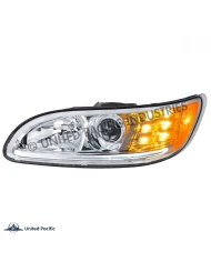 (CBOX) CHROME PROJECTION HEADLIGHT WITH LED POSITION LIGHT & LED TURN SIGNAL FOR 2008+ PETERBILT 382/384/386/387 - DRIVER