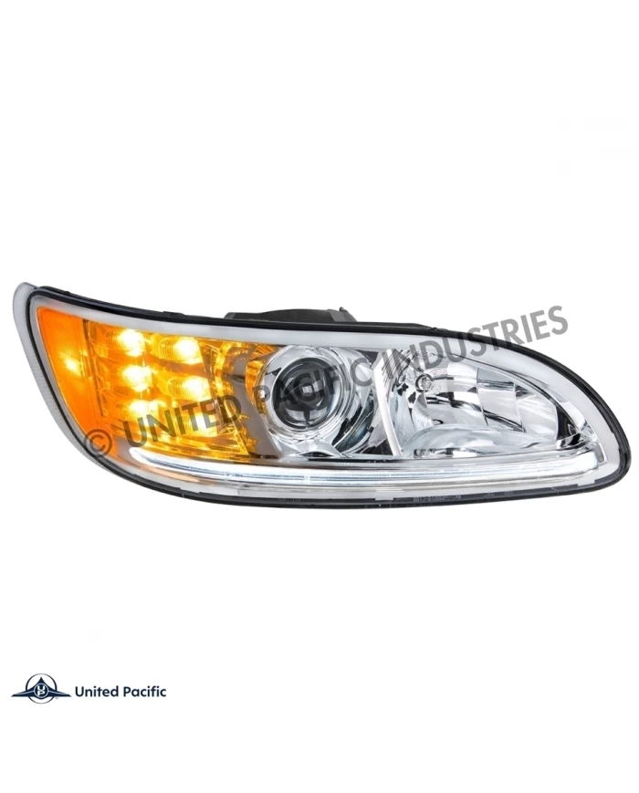 (CBOX) CHROME PROJECTION HEADLIGHT WITH LED POSITION LIGHT & LED TURN SIGNAL FOR 2008+ PETERBILT 382/384/386/387 - PASSENGER