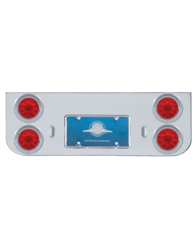 UP34520-Chrome Rear Center Panel With Four 10 LED 4" Lights & Visors - Red LED/Red Lens