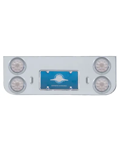 UP34521-Chrome Rear Center Panel With Four 10 LED 4" Lights & Visors - Red LED/Clear Lens
