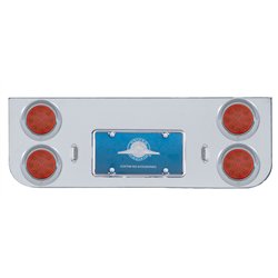 UP34522-Chrome Rear Center Panel With Four 12 LED 4" Reflector Lights & Visors - Red LED/Red Lens