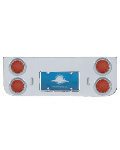 UP34522-Chrome Rear Center Panel With Four 12 LED 4" Reflector Lights & Visors - Red LED/Red Lens