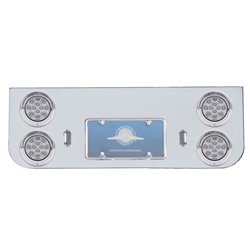 UP34523-Chrome Rear Center Panel With Four 12 LED 4" Reflector Lights & Visors - Red LED/Clear Lens