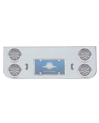UP34523-Chrome Rear Center Panel With Four 12 LED 4" Reflector Lights & Visors - Red LED/Clear Lens
