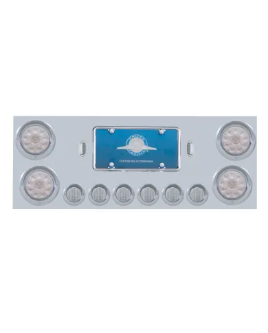 UP34565-SS Rear Center Panel With 4X 10 LED 4" Lights & 6X 9 LED 2" Lights & Visors -Red LED/Clear Lens