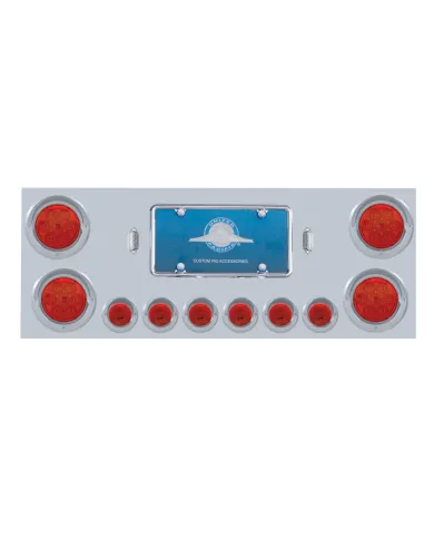 UP34566-SS Rear Center Panel With 4X 7 LED 4" Reflector Lights & 6X 9 LED 2" Lights & Visors -Red LED & Lens